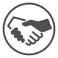 Gray and white hand-shake icon